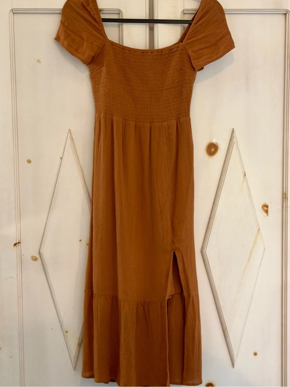 Abercrombie & Fitch Off-Shoulder Maxi Dress in Burnt Orange